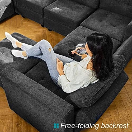 Belffin Modular Sleeper Sofa Bed with Storage Seat Oversized Modular Sectional Sofa Couch Set Reversible Modular Sleeper Sectional Couch Bed Dark Grey BF0390-1 - Image 6