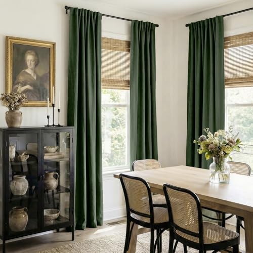 Linen Textured Total Blackout Curtains for Bedroom 90 Inches Long, Loden - Image 6