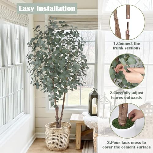 6FT Faux Eucalyptus Tree with White Pot for Indoor Outdoor Decor - Image 3