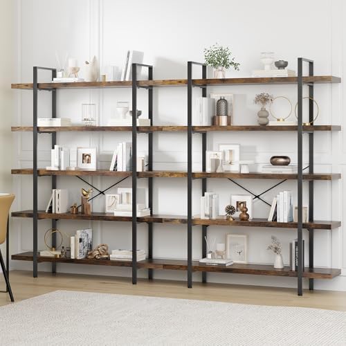 2PCS Heavy Duty 5 Tier Industrial Bookcase for Home Office, Rustic Brown by OtterOasis