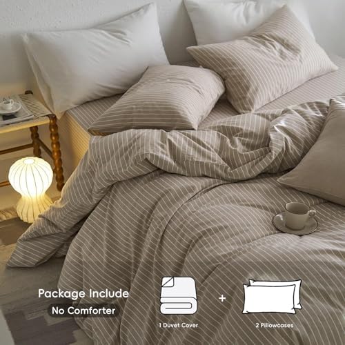 MooMee Striped Duvet Cover Set 100% Washed Cotton Linen Like Cal King - Image 2