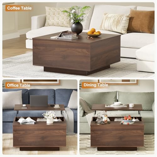 FABATO 31.5'' Lift Top Coffee Table Wood Center Table with Storage, Walnut - Image 6