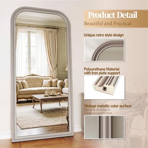 71"x32" Full Length Mirror with Stand, Arched PU Frame - Image 4
