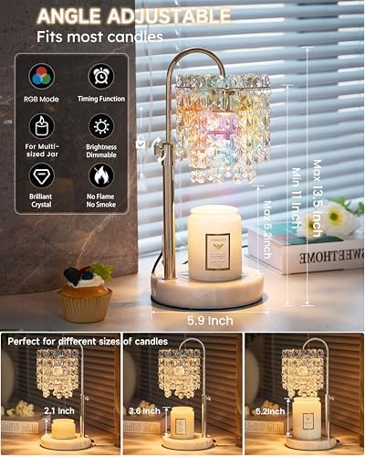 Candle Warmer Lamp with Timer & Dimmable Crystals Candle Lamp Warmer with RGB Mode, Adjustable Height Electric Candle Warmer with 3 Bulbs for Women Mom House Warming Gifts New Home Room Decor - Image 3