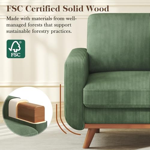 Vesgantti 38.5" Accent Chair Green, Comfy Corduroy Single Sofa Seat with Spring Cushion, Upholstered Armchair with Deep Seat, Reading Chair for Adults, Modern Sofa for Living Room, Bedroom - Image 4