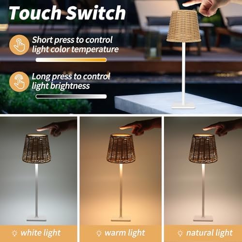 Mr. White Outdoor Waterproof Cordless Wireless Rechargeable Portable Top Touch Battery Operated Powered LED Table Lamp Desk Lamp Lights for Restaurant Kitchen Patio Dinner Dining (White) - Image 3