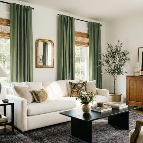 Faux Linen Total Blackout Curtains for Bedroom 96 Inches Long, Olive Green - Image 5