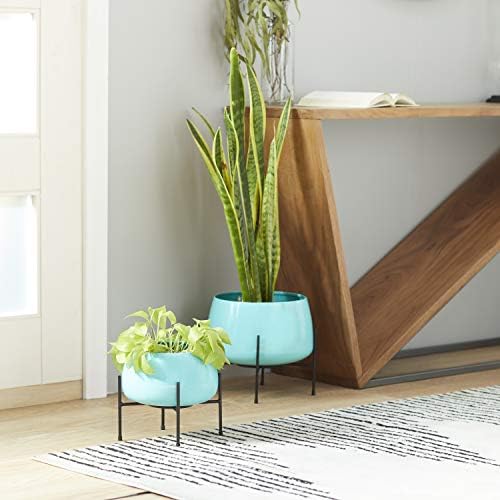 Deco 79 Metal Indoor Outdoor Planter Rounded Dome Small Planter Pot with Removable Black Stands, Set of 2 Planters 8", 10"H, Teal - Image 2