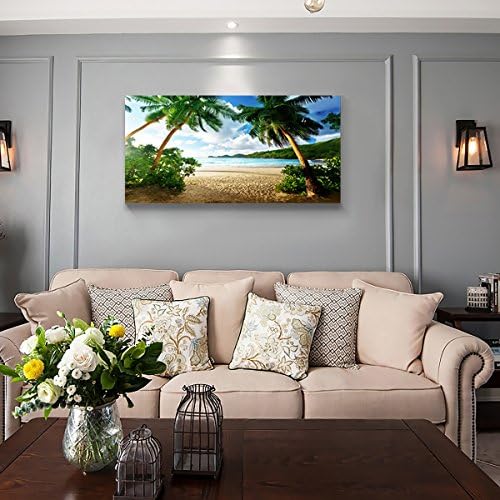 Wall Art Sea Beach Coconut Tree Landscape Picture Print Canvas Wall Art Modern Giclee Artwork Home Decor Stretched and Framed Ready to Hang,2cm Thick Frame, Waterproof Artwork. - Image 3