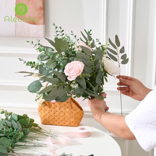 Alecono 300pcs Mixed Eucalyptus Leaves Stems Bulk, 4 Kinds Artificial Greenery Stems Faux Sliver Dollar Fake Greenery for Centerpieces Wedding DIY Bouquets Floral Arrangement Party Decor - Image 6