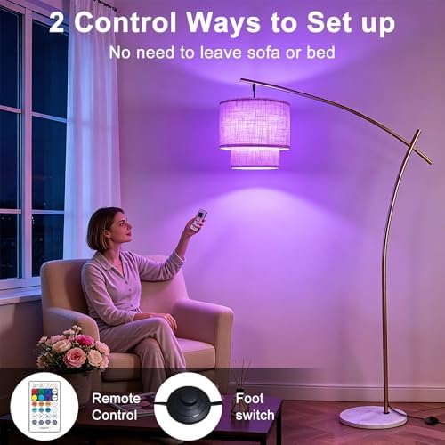 RGBCW Arc Floor Lamp with Remote Control, Standing Lamp for Bedroom - Image 2