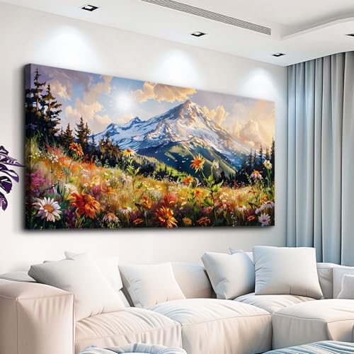 FUHAIHUA Canvas Wall Art For Living Room Framed Wall Decor For Bedroom Modern Office Wall Decoration Mountain Flower Landscape Paintings Farmhouse Pictures Artwork Aesthetic Home Decor 20x40 In - Image 2