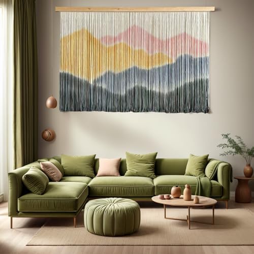 laddawan Extra Large Macrame Wall Hanging Dip-Dyed Tapestry Modern Wooden Home Wall Art For Living room Boho Handmade Wall Decor For Bedroom (Yellow) - Image 5