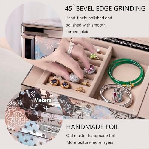 High End Glass Jewelry Box for Women, 5 Layer, Geometric Floral - Image 4