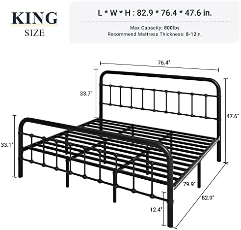 Allewie King Metal Bed Frame with Victorian Iron-Art Headboard, Black - Image 2
