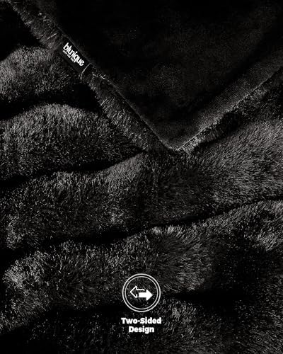 Ultra Soft Cozy Faux Fur Throw Blanket, Fuzzy Plush Thick Bubble Blanket, Oversize Luxury Fluffy Blanket for Couch, Bed, and Living Room, 60x80 Inches, Black - Image 6
