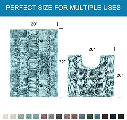 H.VERSAILTEX Bathroom Rugs Set 2 Piece Bathroom Contour Rug Toilet Mat Sets, Non Slip, Contou,r Ultra Thick, Water Absorbent, Striped Bath Rug, Washable(20" x 32" Plus 20" x 20" U, Aqua Haze) - Image 2