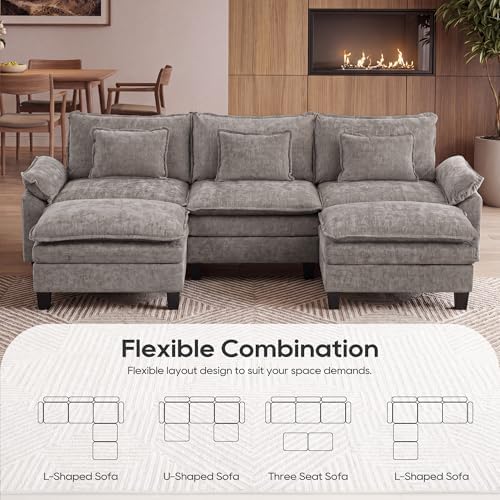 URRED Oversized Modular Sectional Sofa，Gray：122" U Shaped - Image 4