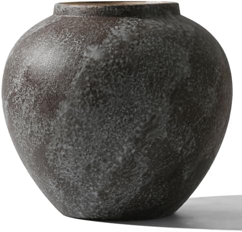 Rustic Ceramic Vintage Farmhouse Vase for Decor (Large Brush Black) by RusticFarmhouseVaseforHome