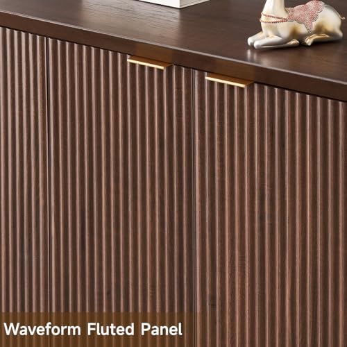 ONBRILL Modern Fluted Sideboard Buffet Cabinet with Storage, Dark Walnut - Image 4