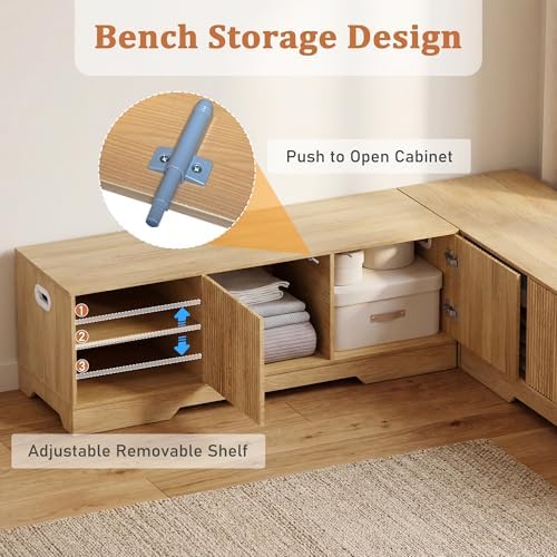 Extendable 6-Piece Breakfast Nook Set with Storage Benches & Stools, Corner Dining Table Set with Wine Glass Holder, Space-Saving Kitchen Table for Indoor/Outdoor Use (Natural Wood) - Image 3