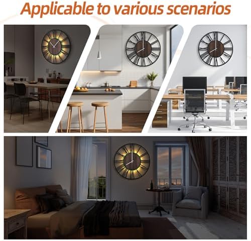 LEIKE Large Wall Clocks with Night Light Battery Operated,Silent Non Ticking,Rustic Modern Big Wood Clock for Living Room, Bedroom,Kitchen,Farmhouse,Office,Home Decor-30 Inch(Roman Numerals) - Image 6