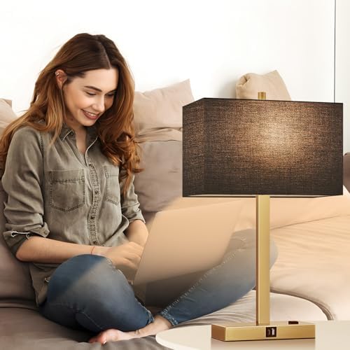 Lynnoland 21" Set of 2 Bedside lamp with USB A+C & AC Outlets, Touch Control 3-Way Dimmable Nightstand Lamps for Bedroom Living Room Office Reading, Black Shade Touch Lamps, 3000K LED Bulbs Included - Image 7