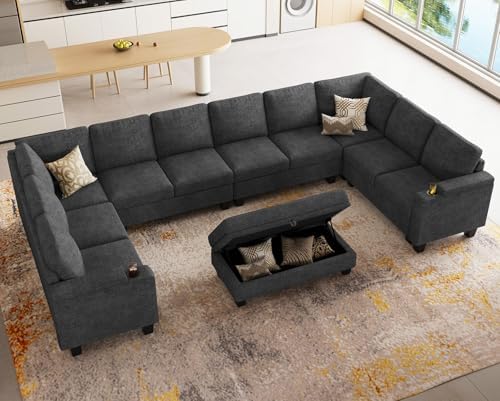 Belffin Oversized U Shaped Modular Sectional Couches for Living Room 10 Seater Modular Sofa Set with Storage Ottoman Large Sectional Couch with Cup Holder. Dark Grey Sofa - Image 3