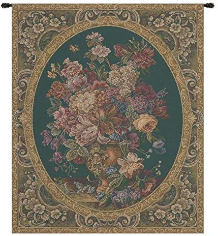 Decorative Floral in Vase Green Tapestry Wall Hanging 30 x 25 in by CCharlotteHomeFurnishings