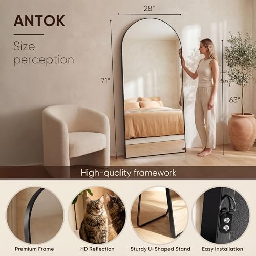 Antok 71" x26” Arched Full Length Mirror, Floor Mirror with Stand,Black - Image 3