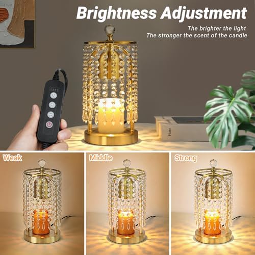 Gold Candle Warmer Lamp with Timer and Dimmer - Electric Candle Warmer,Crystal Candle Lamp for Bedroom Decor,Flameless Scented Candle Light Warmer,House Warming Gift New Home for Women - Image 4