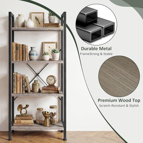 4 Tier Bookshelf, Free Standing Bookcase with Open Storage Shelves - Image 5