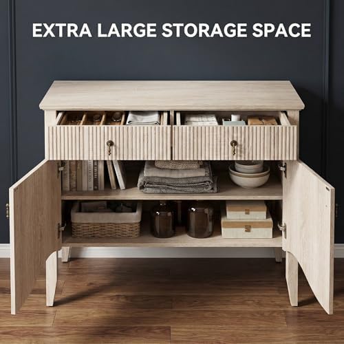 FUSUNBAO 40" Fluted Buffet Cabinet, Sideboard Credenza with Drawer,Walnut - Image 5