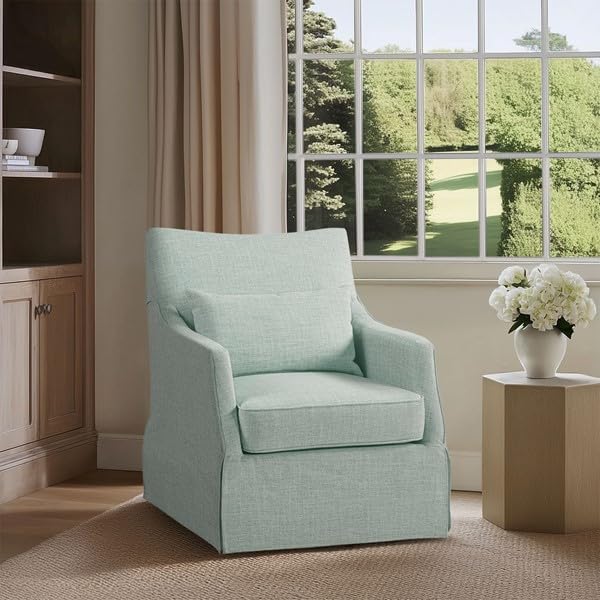 Martha Stewart 360° Mint Swivel Chair, Modern Classic Skirted Armchair with Soft Removable Seat Cushions and Lumbar Pillow, Rust Resistant Metal Swivel Base, for Living Room, Bedroom - Image 3