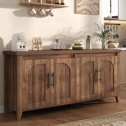 knoworld Modern Buffet Cabinet with Storage, 63" Fluted Sideboard Cabinet with Adjustable Shelves, Wood & Multi-Functional Coffee Bar Console for Kitchen Room, Bedroom, Living Room & Entryway Walnut by KNOWORLD