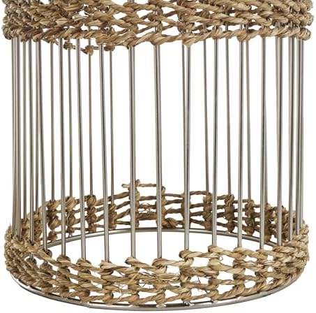 Deco 79 Metal Indoor Planter Textured Dome Large Planter Pot with Woven Seagrass and Caged Rod Pedestal Base, Set of 3 Planters 32", 27", 24"H, Silver - Image 4