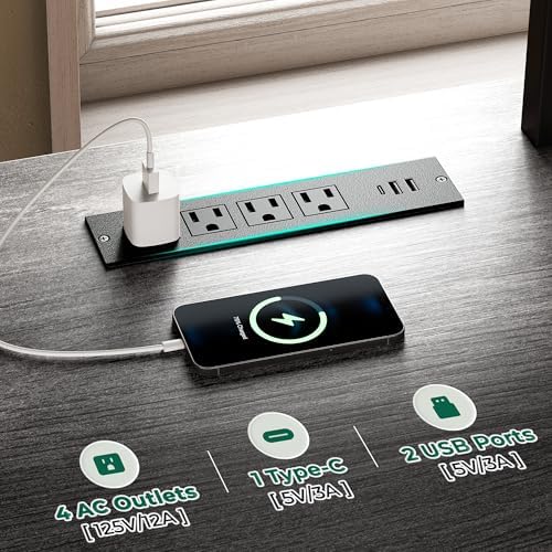 Huuger 54 Inch LED TV Stand with Power Outlets for 55 60 Inch TV - Image 3