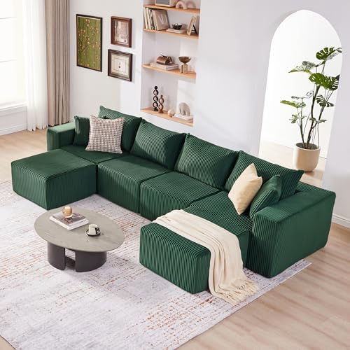 135.4" Modular Boneless Couch, Sectional Couches for Living Room, Green - Image 4