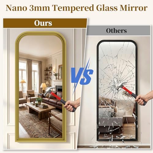 71"x32" Full Length Mirror with Stand, Arched PU Frame - Image 5