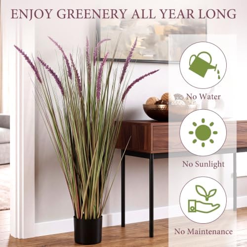 Jexine 2 Pack 4ft Artificial Veronica Grass Plants, Purple, Potted - Image 4