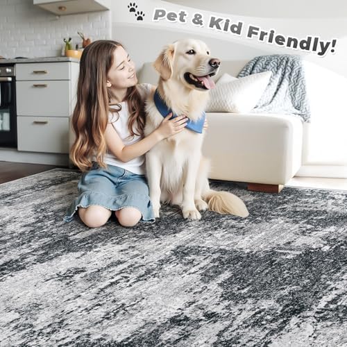 pmtsns Area Rugs 10x14 Living Room: Washable Rug Modern Abstract Neutral Soft Non-Slip Low-Pile Indoor Large Carpet for Bedroom Dining Room Playroom Home Office (Black Grey, 10'x14') - Image 5