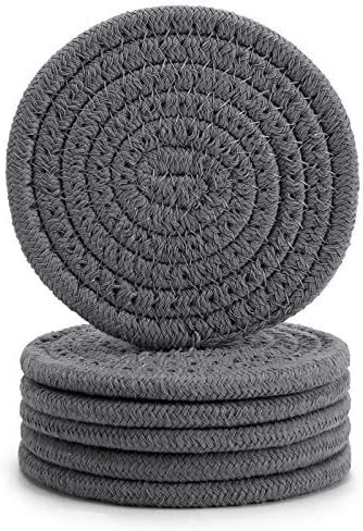ABenkle Woven Coasters for Drinks Set of 6, Boho Absorbent Drinking Coaster, 4.3 Inch - Perfect Housewarming Gift, Home Decor, Bar Essentials for Coffee Table by ABenkle