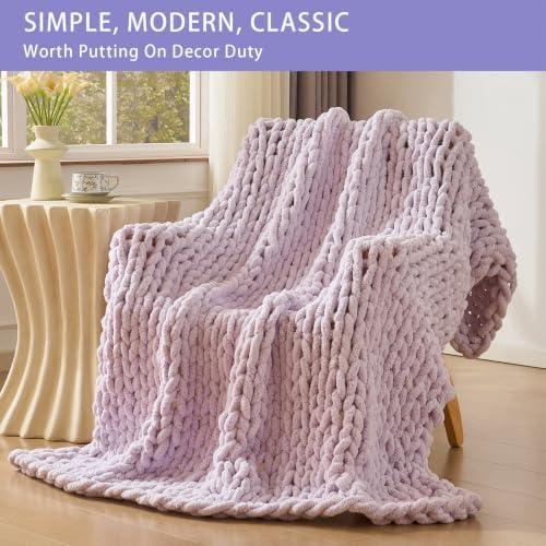 Bigacogo Chunky Knit Throw Blanket for Couch, 51x63 inches, Berry Haze - Image 3