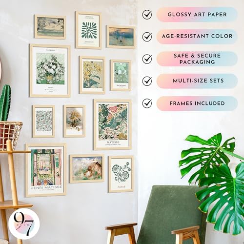 97 Decor Sage Green Boho Framed Wall Art, 12 Pcs Prints, Beige Frame - Image 5