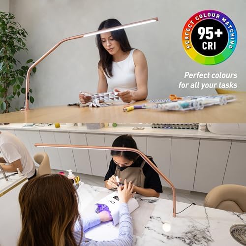 daylight Slimline 4™ LED Table Lamp in Rose Gold - 6,000K, 3,200 Lux, 4 Brightness Levels, USB-C Charging Port, Anti-Glare Diffuser, Flexible Design, Art & Craft, Sewing, Nail Salon - Image 3