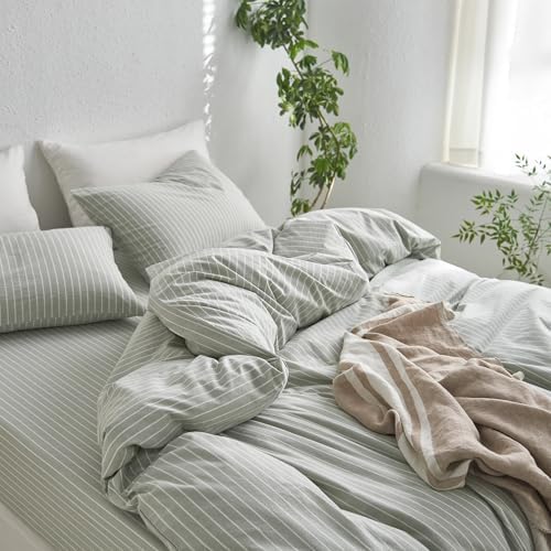 MooMee Striped Duvet Cover Set 100% Washed Cotton Linen Like Oversized King - Image 7