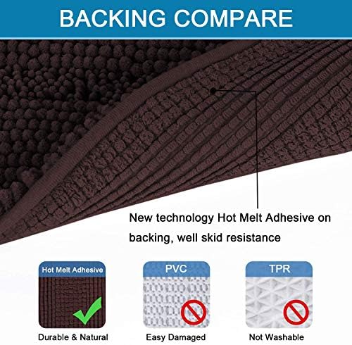 H.VERSAILTEX Bathroom Rugs Bath Rug Set 2 Piece Bathroom Contour Rug Toilet Mat Sets Non Slip Contour Bath Rug Ultra Thick Water Absorbent Striped Bath Mats(36" x 24" Plus 20" x 24" U, Chocolate) - Image 4