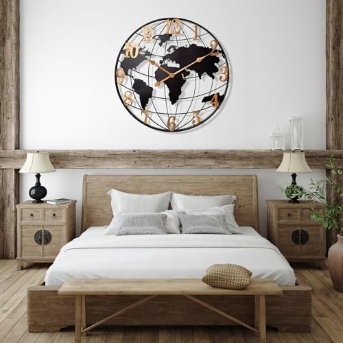 Large World Map Wall Clock,Metal Minimalist Modern Clock,Round Silent Non-Ticking Battery Operated Wall Clocks for Living Room/Home/Kitchen/Bedroom/Office/Farmhouse Decor (30 Inch) - Image 4