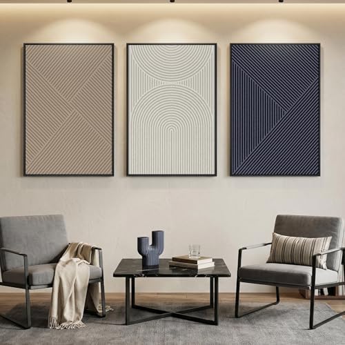 Large Framed Beige Blue Abstract Wall Art for Living Room, 3 Piece 24x36 In - Image 5