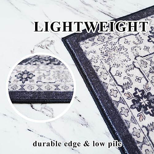 Washable 3x25 Extra Long Runners: Oriental Soft Non-Slip Hallway Runner Rugs for Kitchen Dining Room Indoor Low Pile Thin Entry Floor Mat Stain Resistant Carpet for Living Room Bedroom (3 x 25,Black) - Image 3